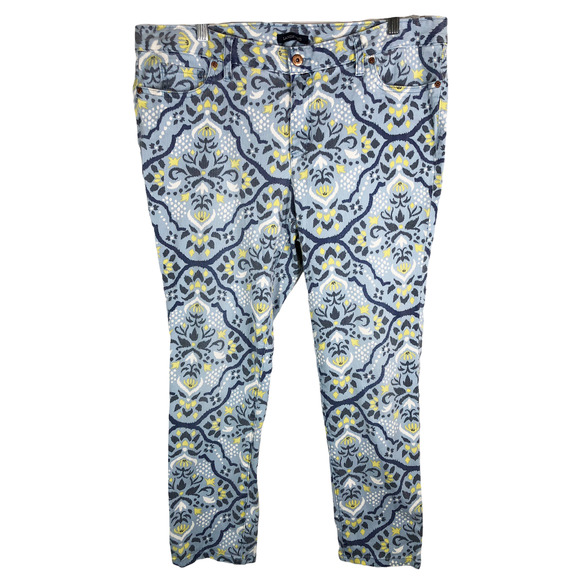 Lands End Size 16 Jeans Blue Yellow White All Over Print Skinny Pocket Denim 136 - Picture 1 of 10